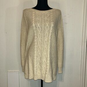 Crown &  Ivy Women's L/S Sweater, Ivory w/gold accents Size L
